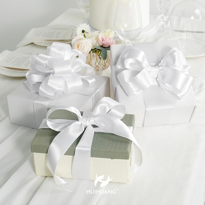 HUIHUANG White Satin Wired Ribbon 1-1/2 inch White Double-Faced Satin Wire - Image 6