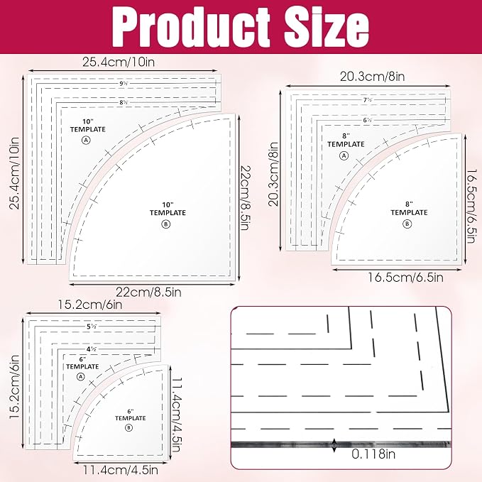3 Set Drunkards Road Quilting Templates Large Quilting Rulers and Templates - Image 2