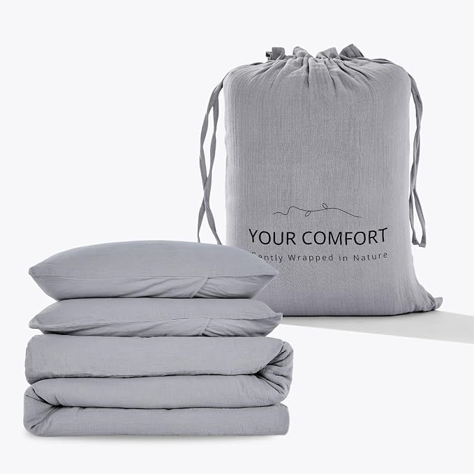 Gray Duvet Cover King, 100% Sandwashed Cotton Soft King Size Duvet Cover Set 3 - Image 9