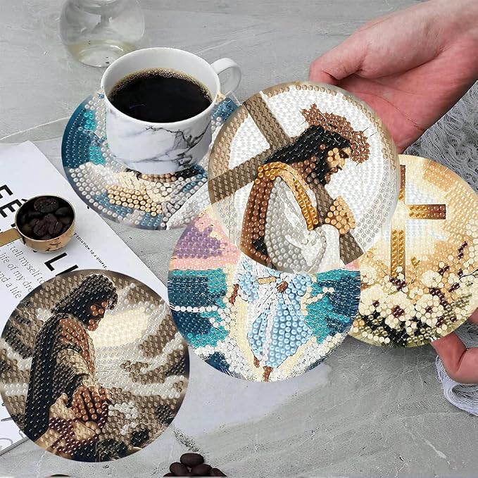 ijbnhd 8 Pcs Diamond Art Coasters Kits Jesus Diamond Painting Coasters | - Image 5