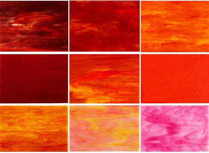 9 Pack Red Stained Glass Sheets, 4 x 6 Inch Mosaic Supplies Flame Collection by PALJOLLY