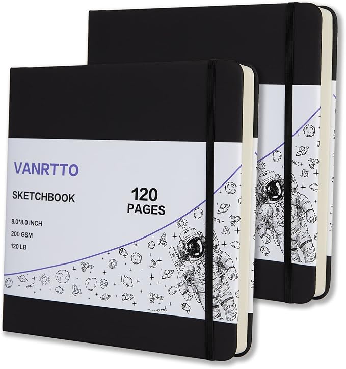 Vanrtto Hardcover Square Sketch Book, Mixed Media Sketchbook 8x8 in 2 Pack | by YOURHAPPYTIMECOMPANION