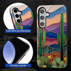 for Samsung Galaxy S25 Case, Stained Glass Cactus Pattern Glossy 2 in 1 - Image 6