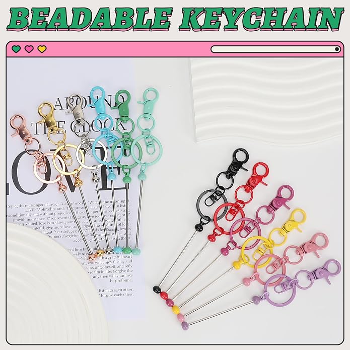 12pcs Blank Beaded Keychain Bars DIY Accessories Metal Beaded Keychain - Image 5