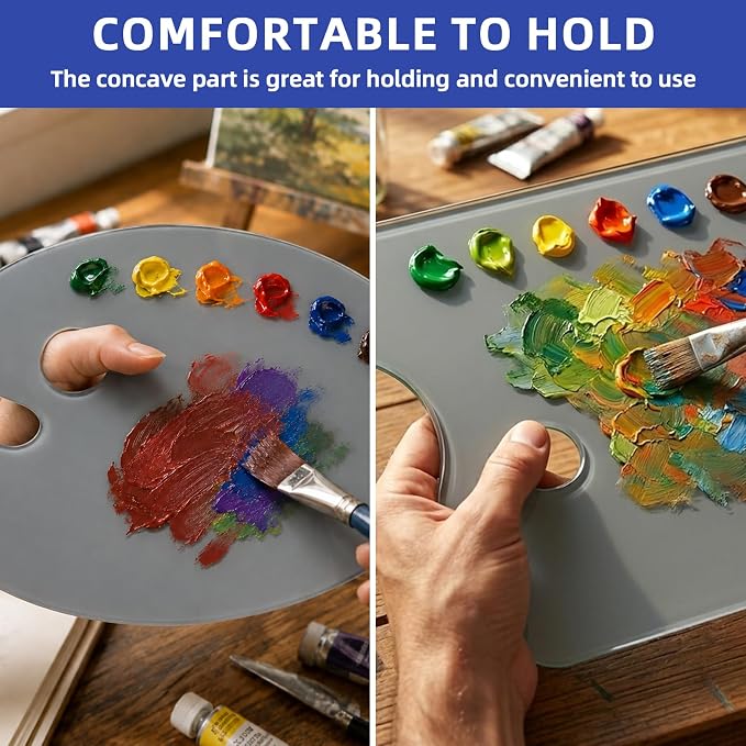 2 Pack 10x14 Inch Natural Grey Tempered Glass Palettes, Handy Oval&Rectangular - Image 5