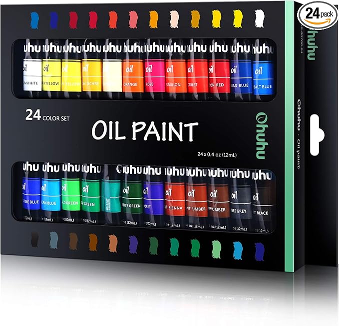 Ohuhu Oil Paint Set, 24 Oil-Based Colors, 12ml/0.42oz x 24 Tubes Non-Toxic Oil by Ohuhu