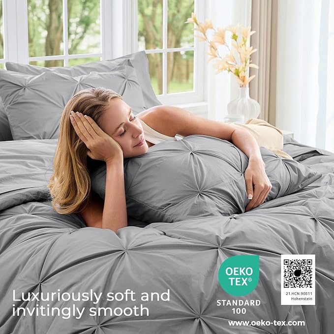 Sasttie California King Comforter Set, 7-Piece Bed in a Bag, Pintuck Bedding - Image 3
