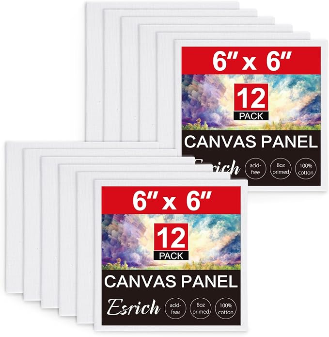 ESRICH Small Canvases for Painting 6x6 inch, 12 Pack Canvas Boards Cotton by ESRICH