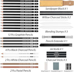GETHPEN 34Pcs Sketch Drawing Kit, Graphite 14B-4H Charcoal Pencils Sticks | - Image 2
