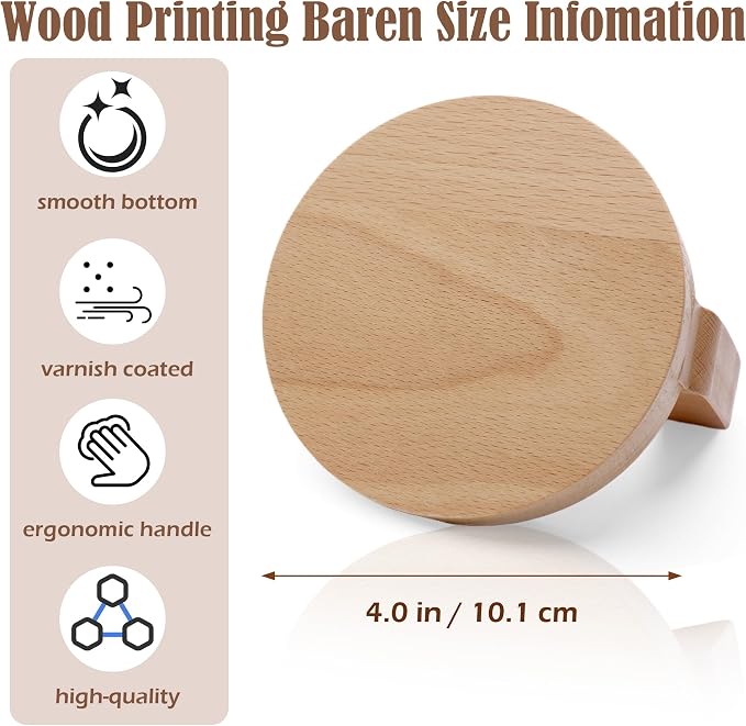 1+1 Pcs Block Printing Baren, Windspeed Wood Baren Printmaking Tool Supplies - Image 2