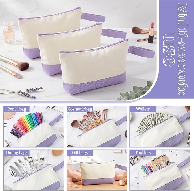 Silkfly 15 Pcs Cotton Canvas Makeup Bags Cosmetic Zipper Bags 10.2 x 5.5 x 2'' - Image 4