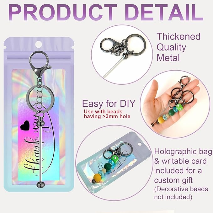 42/84/126 Pcs Beadable Keychain Bars Bulk Blank DIY Beaded Keychain Making - Image 3