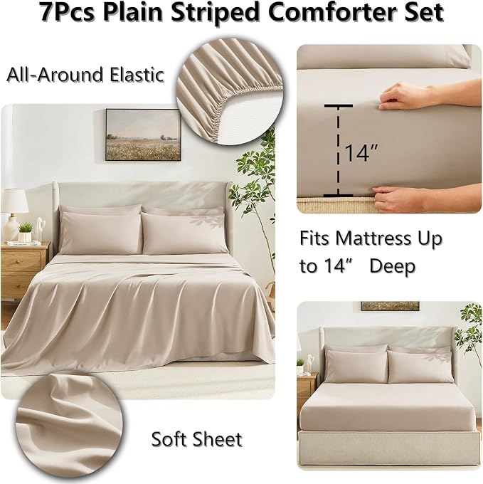 CozyLux Queen Comforter Set Wheat, 7 Pieces Bed in a Bag, Wheat Comforters - Image 5