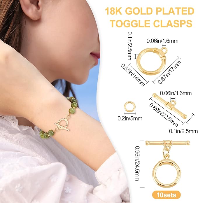 Beebeecraft 10 Sets 18K Gold Plated Toggle Jewelry Clasps Connectors Round Ring - Image 2