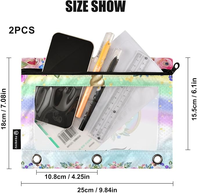 Unicorn Pink Pencil Pouch for 3 Ring Binder, 2 Pack Waterproof Pencil Bags - Image 3