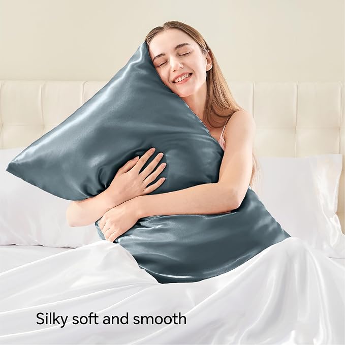 BEDELITE Satin Pillowcase with Zipper 2 Pack, Space Grey Pillow Cases Standard - Image 2