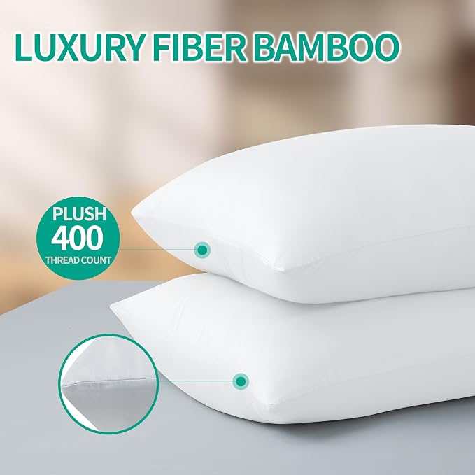 Bamboo Viscose Zippered Pillow Cases King Size Set of 2, 400 Thread Count - Image 3