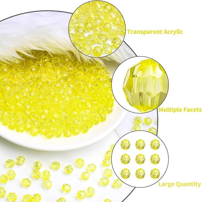 BONNY BOXX 2000pcs 4mm Acrylic Faceted Round Crystal Beads Transparent Citrine - Image 2