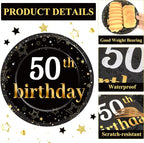 Qyeahkj 48Pcs 50th Birthday Paper Plates and Napkins Black and Gold Happy - Image 3