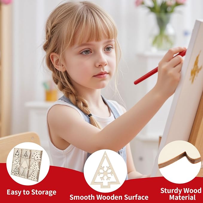 MACTING 27PCS Wooden Christmas Ornaments Unfinished Predrilled Natural Wood - Image 3