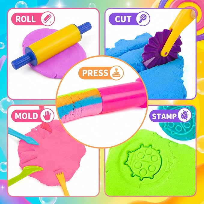 Carolart Sand and Dough Tools Set, 6 Color Cloud Sand Sensory Kit - Image 2