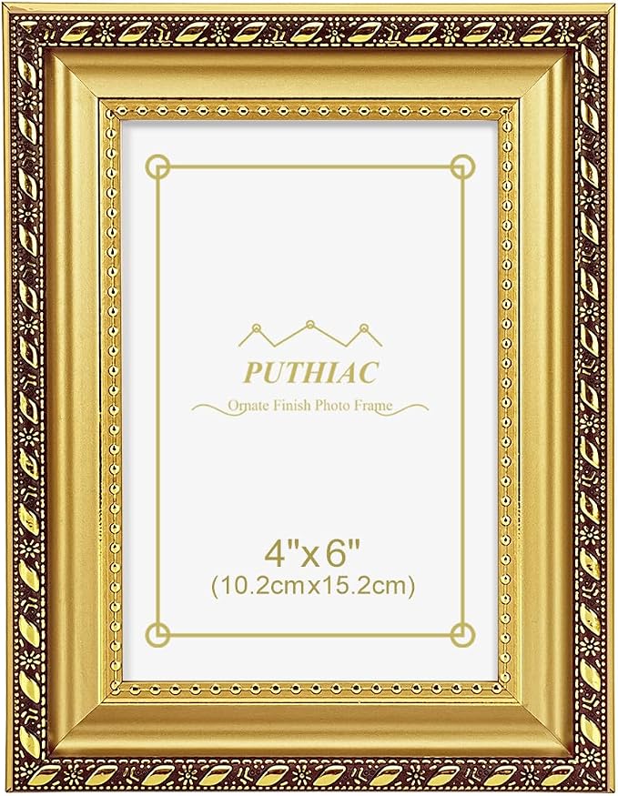 puthiac 4x6 Gold Picture Frame, Vintage Ornate Decorative Photo Frame, Tabletop by PUTHIAC