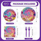 96Pcs Tie Dye Mushroom Birthday Party Decorations Tie Dye Plates and Napkins - Image 5