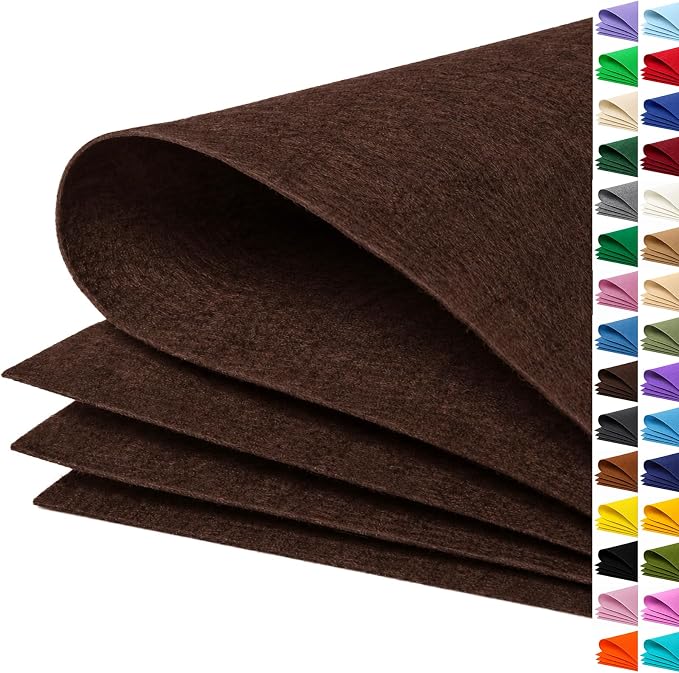 Chocolate Brown Large Felt Fabric 36" x 36", 1mm Stiff Felt Sheet, Nonwoven by ZANEXIR