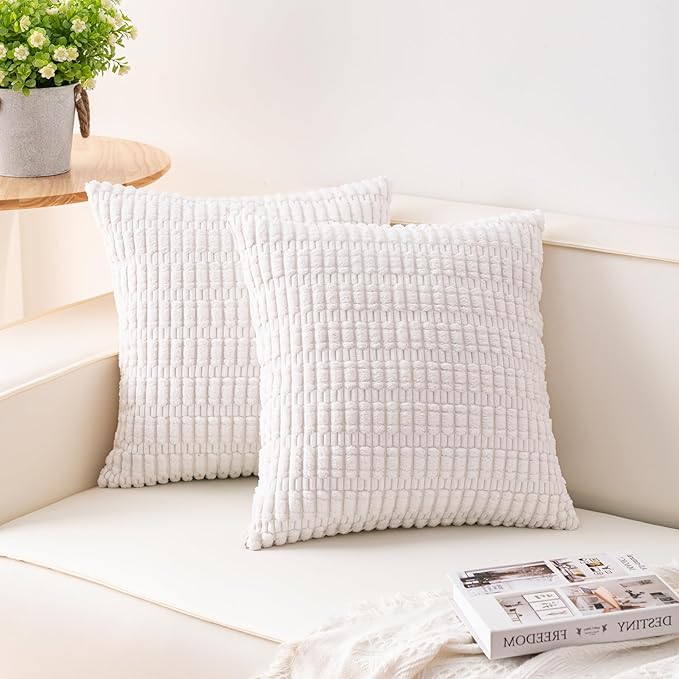 Aegero Pack of 2 Corduroy Decorative Throw Pillow Covers 24x24 InchSoft Striped by Unknown