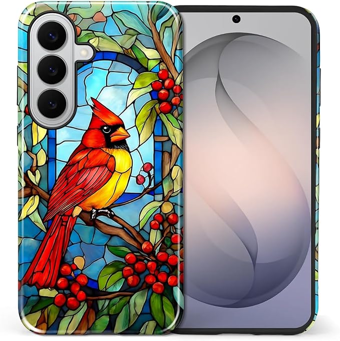 for Samsung Galaxy S26+ Case, Stained Glass Cardinal Bird Pattern Glossy 2 in 1 - Image 2