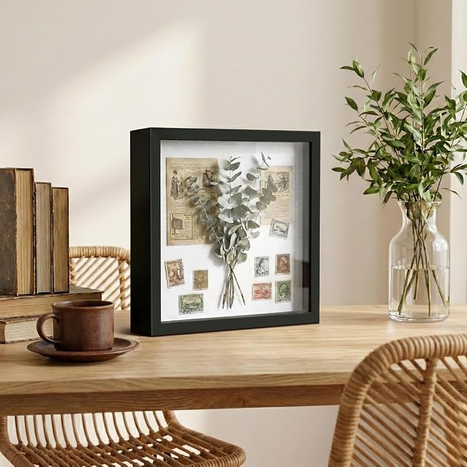 Black 8×8 Shadow Box Display Frame, Premium Linen Backboard and Included - Image 3