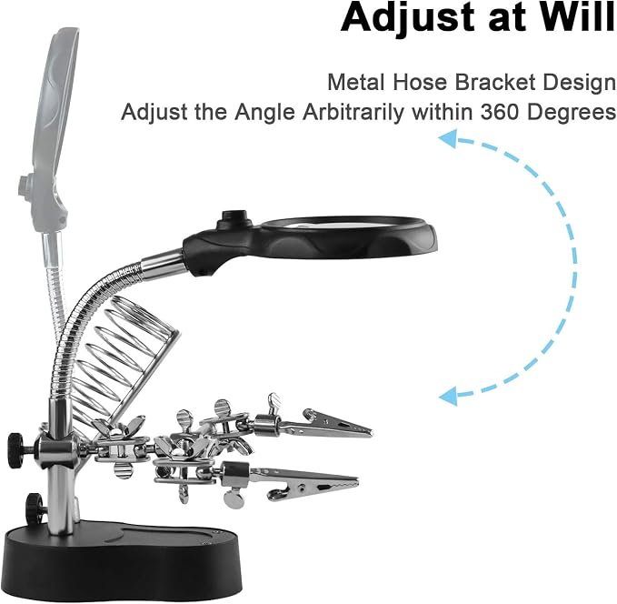Helping Hands Magnifying Glass Soldering Station, LED Lighted 3.5X 12X Magnifier - Image 3