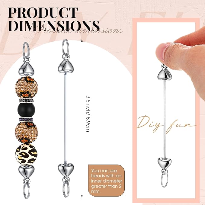 Tondiamo 24 Pcs Beadable Keychain Bars Bulk Blank DIY Metal Heart Beaded - Image 3