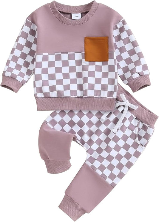 Fernvia Toddler Baby Girl Clothes 3 6 9 12 18 24 Months Fall Outfits Solid Long Sleeve Sweatshirt Tops + Pants Set