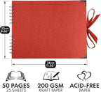 Bstorify Square Scrapbook Photo Albums 50 Pages Red Thick Paper, Ribbon Closure - Image 2