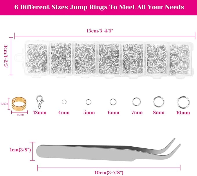 Cridoz Jewelry Repair Kit with 1520 Silver Jump Rings and 3Pcs Pliers - Image 3