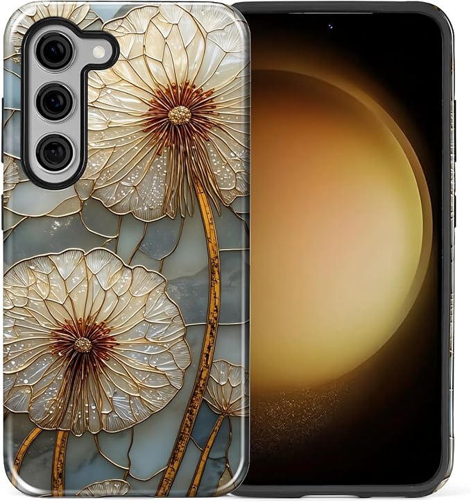 for Samsung Galaxy S23 Case, Dandelion Stained Glass Pattern Glossy 2 in 1 - Image 2