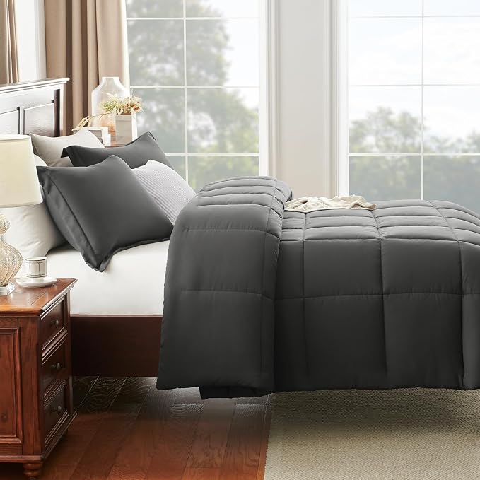 CozyLux Oversized King Comforter Set, 3 Pieces Dark Grey 120x98 Box Stitched - Image 8