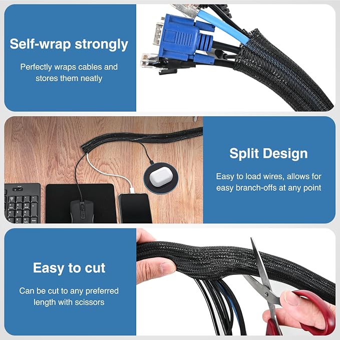 Nilight Cable Sleeve, 10ft-1inch Cord Management Sleeves, Braided Sleeving - Image 3