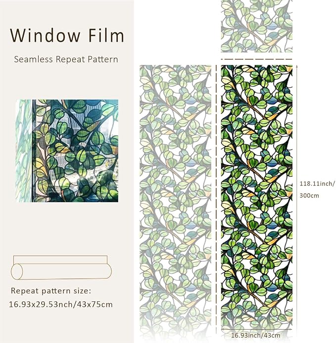 funlife Original Hand-Drawn Faux Stained Glass Window Film, Reusable - Image 2