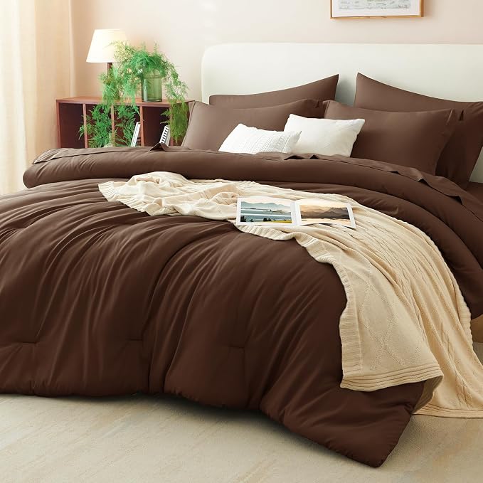 CozyLux Queen Comforter Set Brown, 7 Pieces Bed in a Bag Queen Comforter Set by CozyLux