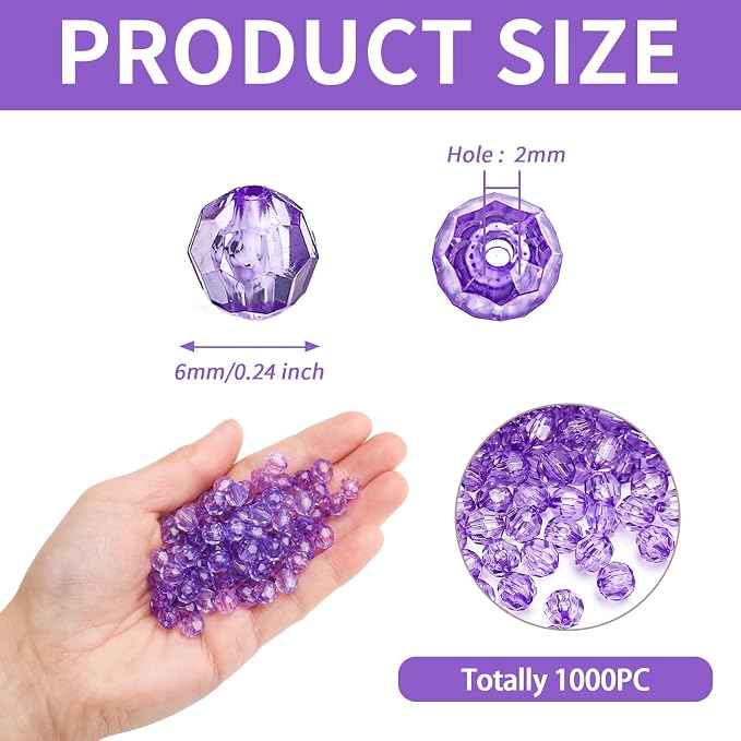 BONNY BOXX 1000pcs 6mm Acrylic Faceted Round Crystal Beads Transparent Light - Image 3