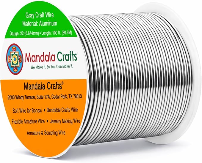 Mandala Crafts 22 Gauge Gray Anodized Aluminum Craft Wire, 100 FT | Colored by MandalaCrafts