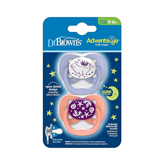 Dr. Brown's Advantage Baby Pacifiers, 0-6 Month, Pink, 2 Countt and Dr. Brown's Advantage Baby Pacifiers, Glow-in-The-Dark, 0-6 Month Pacifiers, Pink, 2 Count
