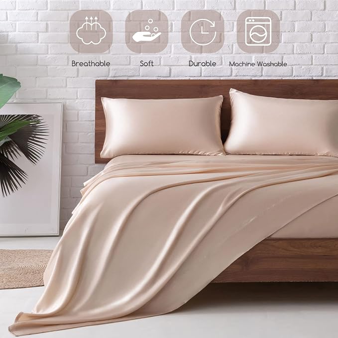 MR&HM Satin Bed Sheets, Twin Size Sheets Set - Image 5