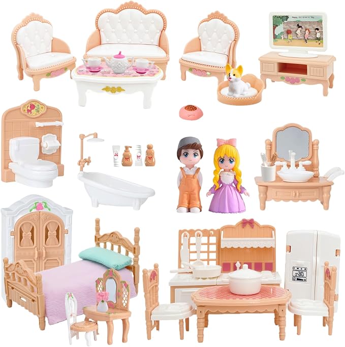 Princess Dollhouse Furniture Set, 48 Piece Luxury Miniature Accessories by MOLINGXUAN