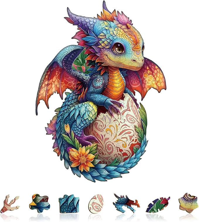 Cute Dragon Puzzles Fantasy Egg Flowers Colorful Rainbow Puzzle Adults Gifts by Jollitot