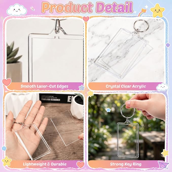 Yaomiao Acrylic Photo Frame Keychain Holder Photo Picture Insert Blank Keyring - Image 3