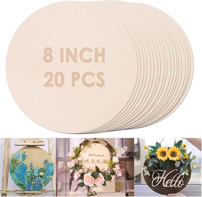 20PCS 8Inch Round Poplar Wood Discs by Unixing