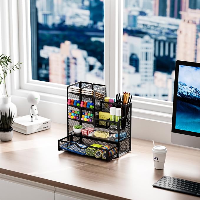 Marbrasse Mesh Pen Holder for Desk, Desk Organizers and Accessories for Office - Image 4